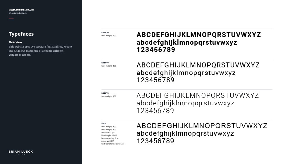 Miller, Matthias & Hull - Website Style Guide - Typefaces