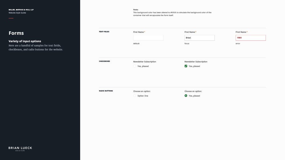 Miller, Matthias & Hull - Website Style Guide - Forms